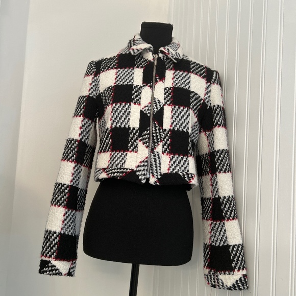 Tristan Wool Blend Plaid Cropped Business Casual Jacket - Picture 1 of 5